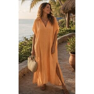 tahari women linen blend midi dress medium coastal beach vacation tropical